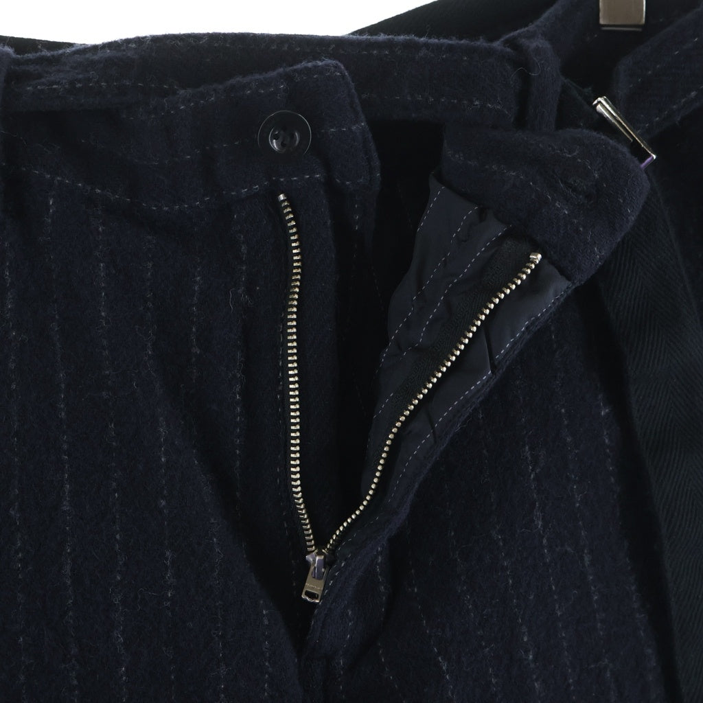 Sacai(サカイ) 23AW WOOL STRIPED PANTS WITH BELT ウール ストライプ チェック ベルト付き スラックスパンツ ネイビー 23-03195M