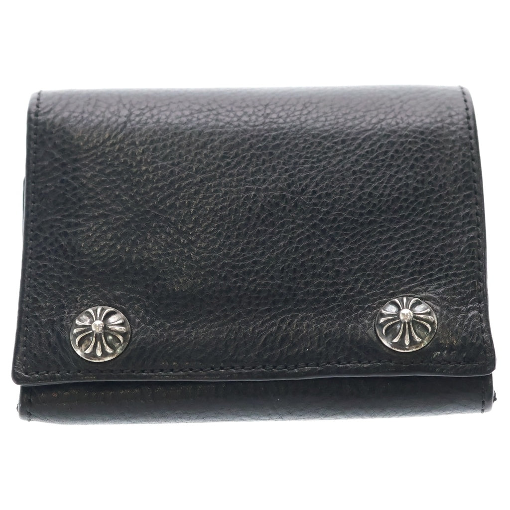 CHROME HEARTS(クロムハーツ) 3FOLD 3フォールド クロスボタンレザーウォレット財布 ブラック