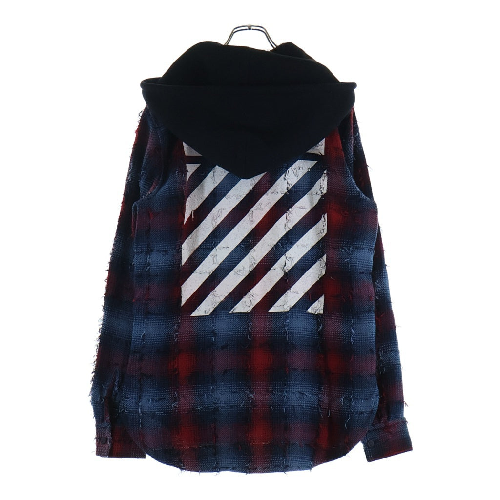 OFF-WHITE(オフホワイト) 17AW バックバイアスプリント ドッキングフーディ チェック長袖シャツ レッド/ブルー OMGA035F17329018