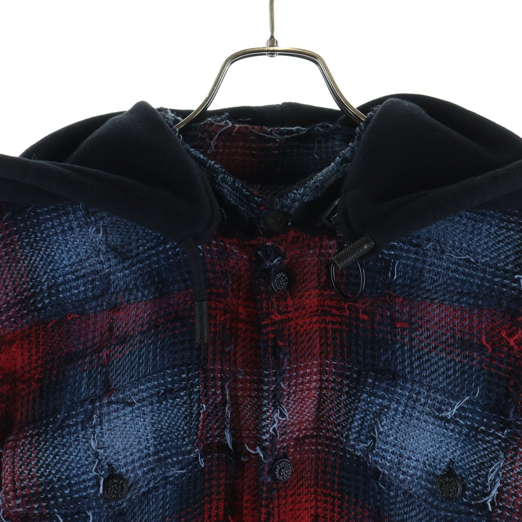 OFF-WHITE(オフホワイト) 17AW バックバイアスプリント ドッキングフーディ チェック長袖シャツ レッド/ブルー OMGA035F17329018