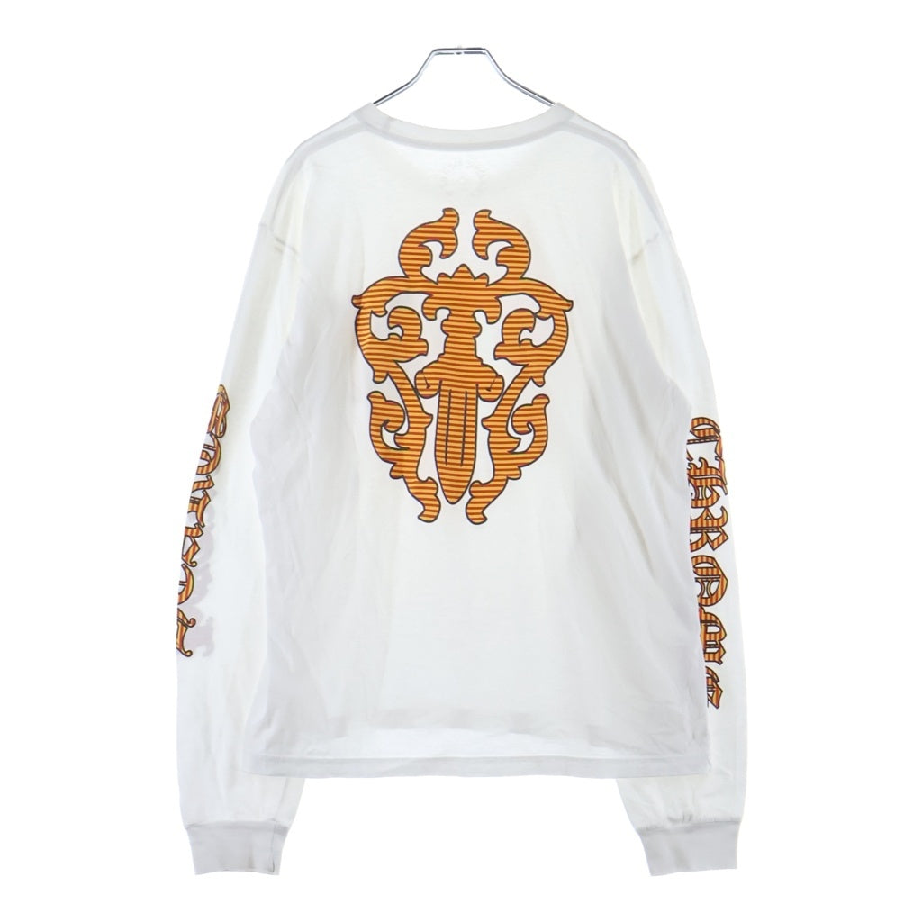 CHROME HEARTS(クロムハーツ) Striped Dagger L/S Tee ダガー 胸ポケットバックプリント ロングスリーブ 長袖Tシャツ カットソー ホワイト
