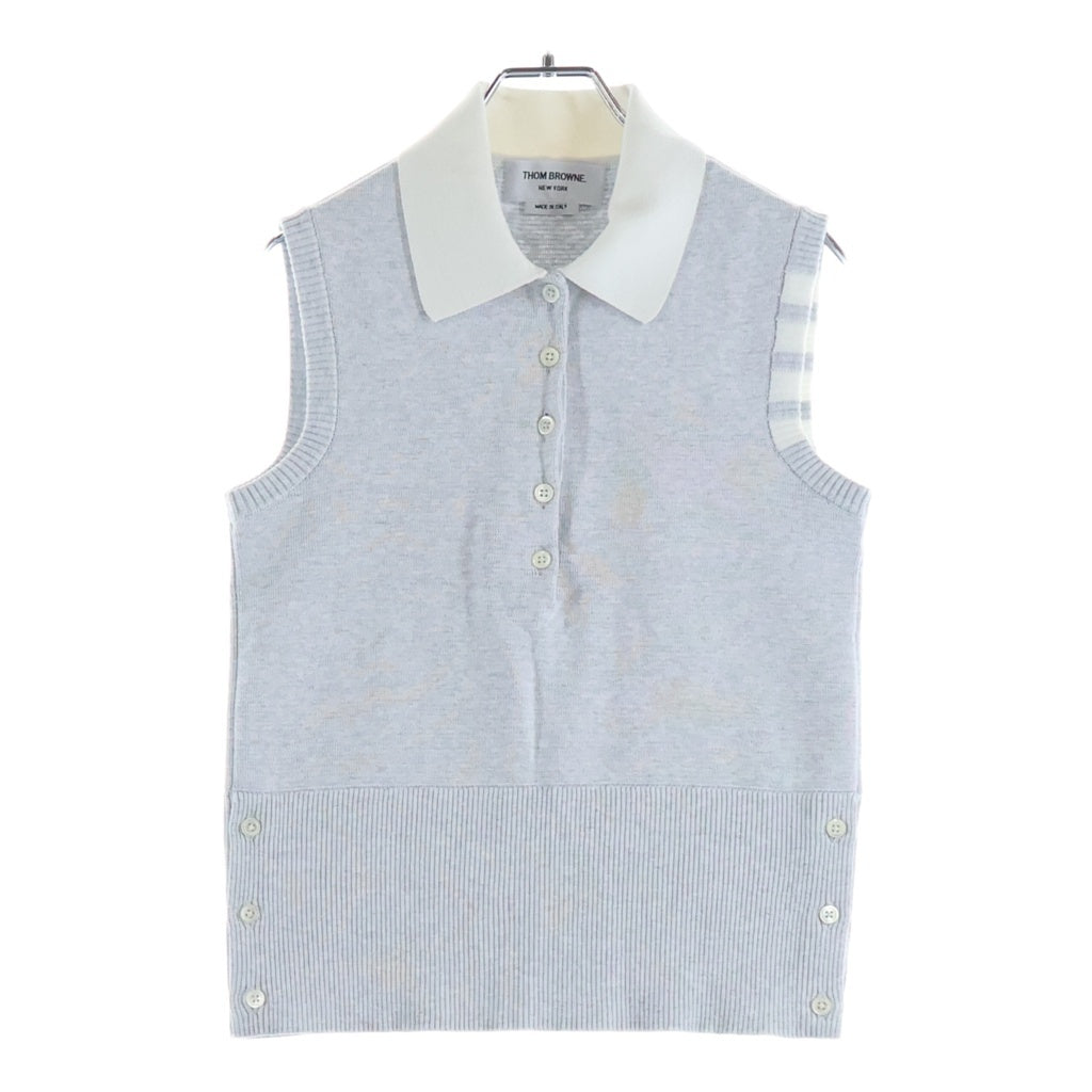 THOM BROWNE(トムブラウン) Milano Stitch 4-Bar Sleeveless Polo Shirt ミラノステッチ ノースリーブ ポロシャツレディース グレー FKP133B-Y3061-050