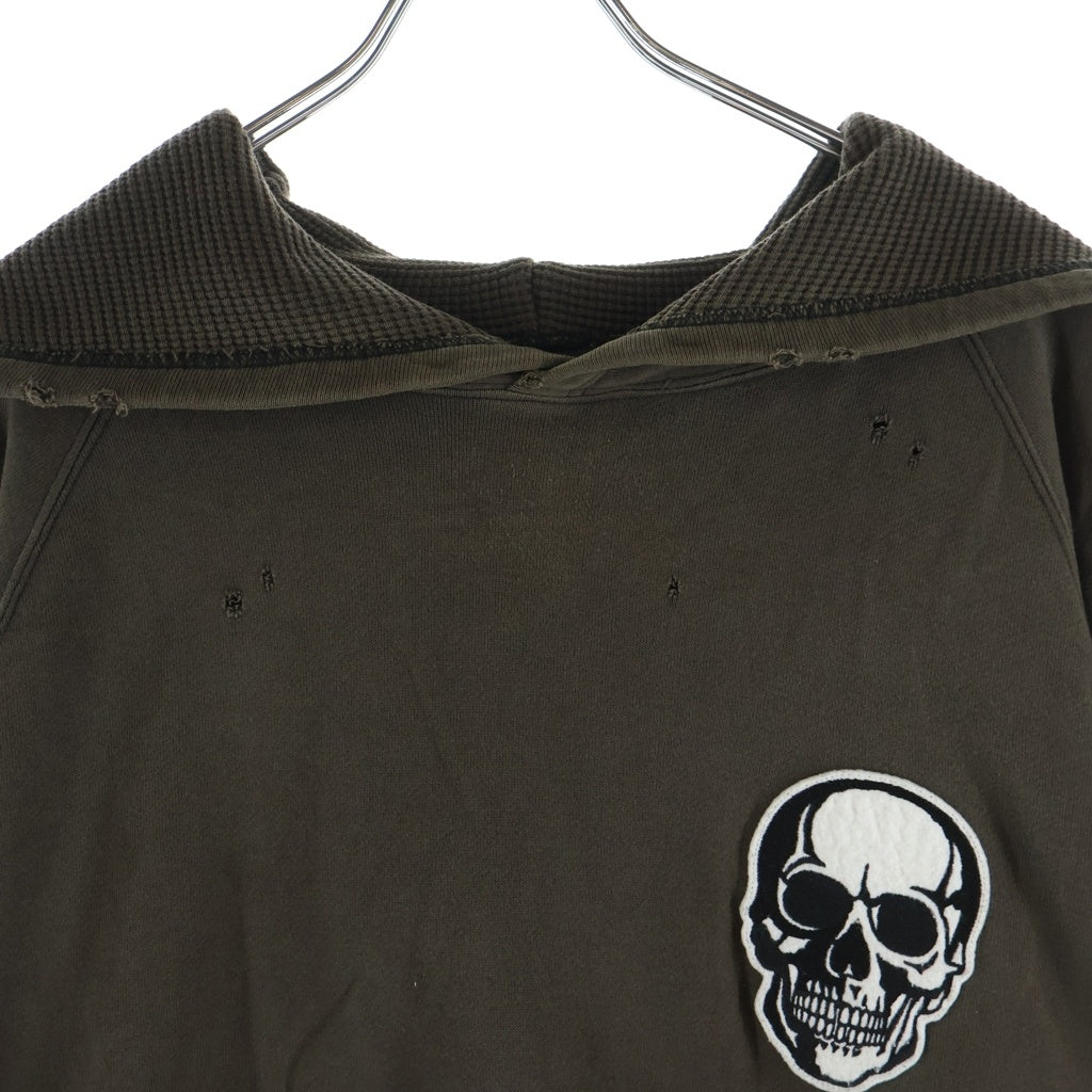 NUMBER (N)INE(ナンバーナイン) 04SS DREAM期 Double Skull Hoodie ドリーム期 ダメージ加工 ダブルスカル フーディー プルオーバーパーカー カーキ