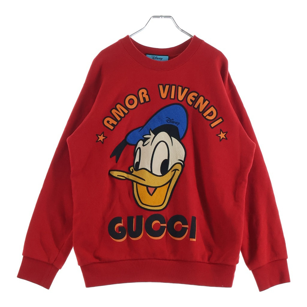 GUCCI(グッチ) × DISNEY ドナルドダッグ 刺繍 クルーネックスウェットトレーナー レッド 617964 XJDC1