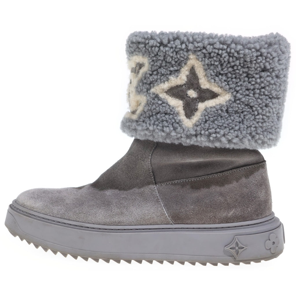 LOUIS VUITTON(ルイヴィトン) NOWDROP FLAT ANKLE BOOT スノードロップ ラインアンクルブーツ LVロゴ ムートンブーツ レディース グレー TC0272