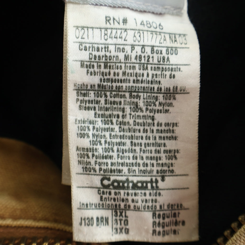 CARHARTT(カーハート) 10S Active Jacket メキシコ製 裏地キルティング フーディー アクティブジャケット ブラウン J130-BRN