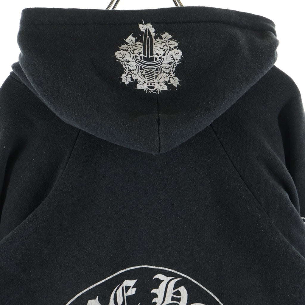 CHROME HEARTS(クロムハーツ) OLD THRML HD PLVR 裏地サーマル 袖フローラルプリントバックホースシュー プルオーバーパーカー ブラック