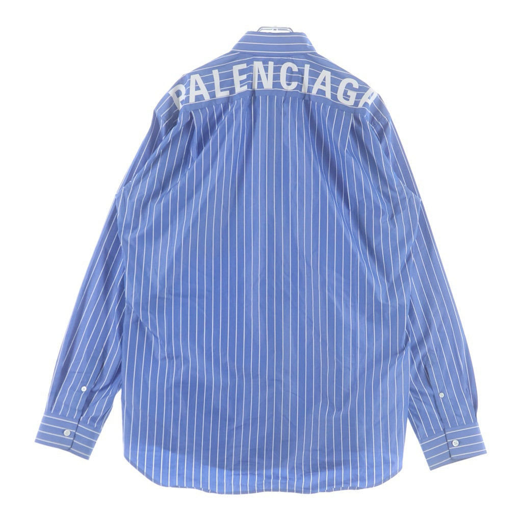 BALENCIAGA(バレンシアガ) 19SS バックロゴプリント ストライプ 長袖シャツ ブルー 556878 TGM07