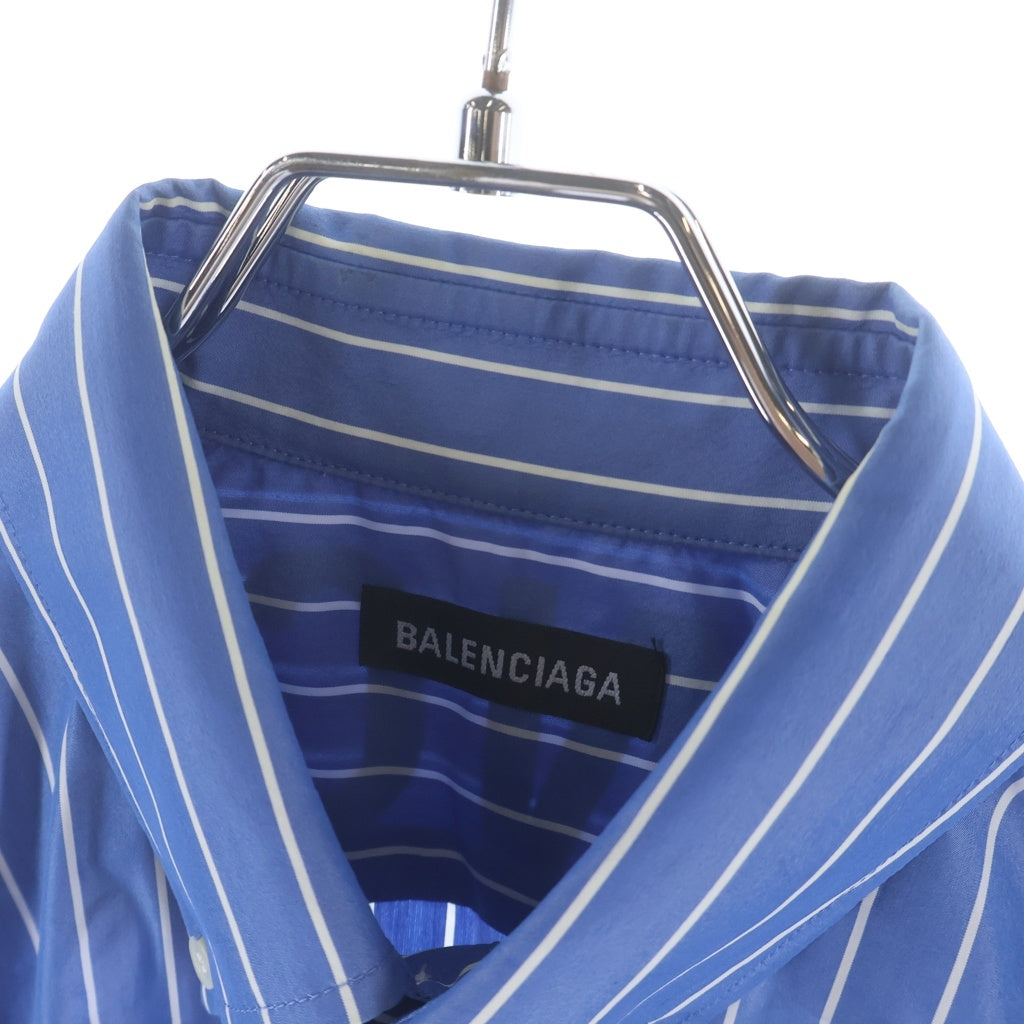 BALENCIAGA(バレンシアガ) 19SS バックロゴプリント ストライプ 長袖シャツ ブルー 556878 TGM07