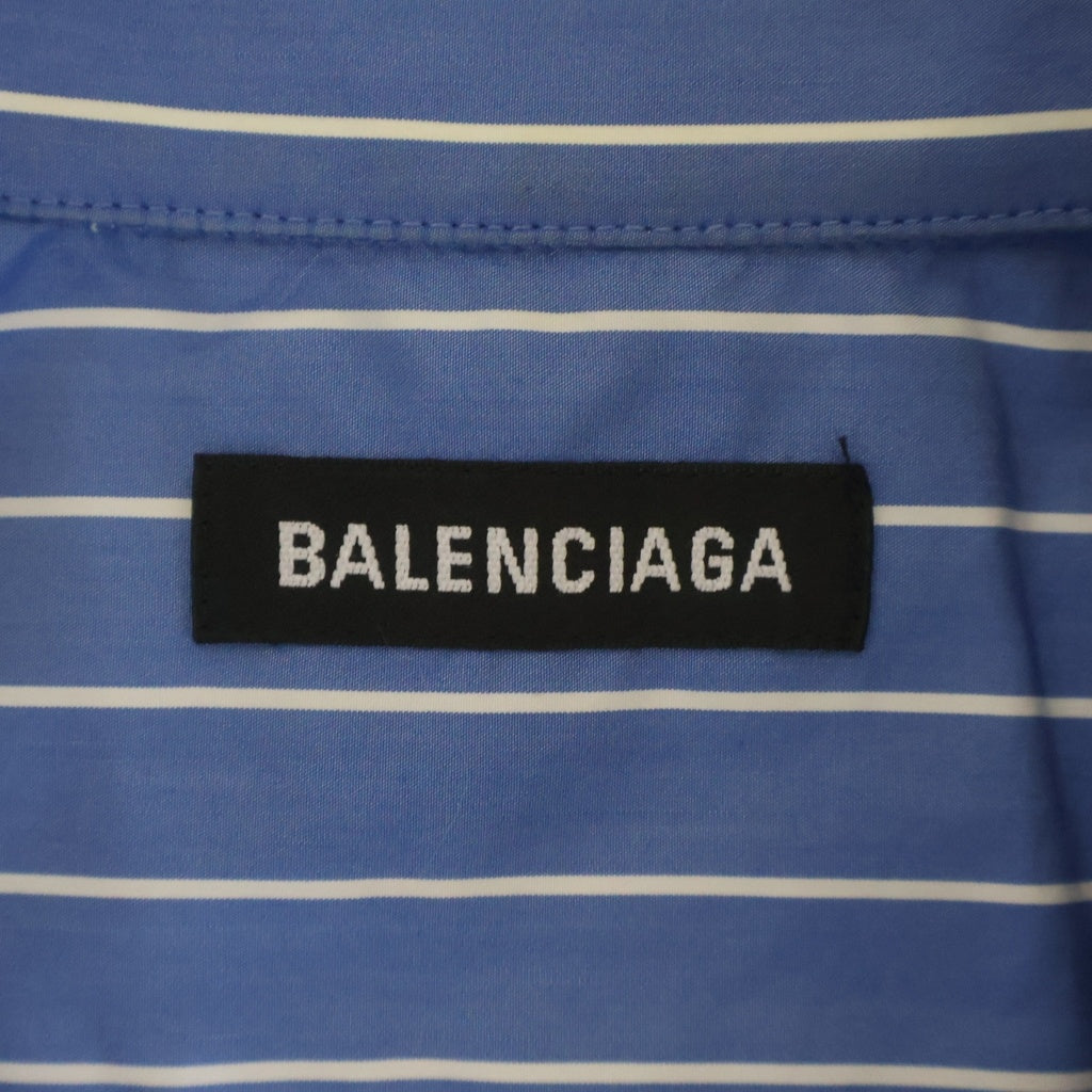 BALENCIAGA(バレンシアガ) 19SS バックロゴプリント ストライプ 長袖シャツ ブルー 556878 TGM07