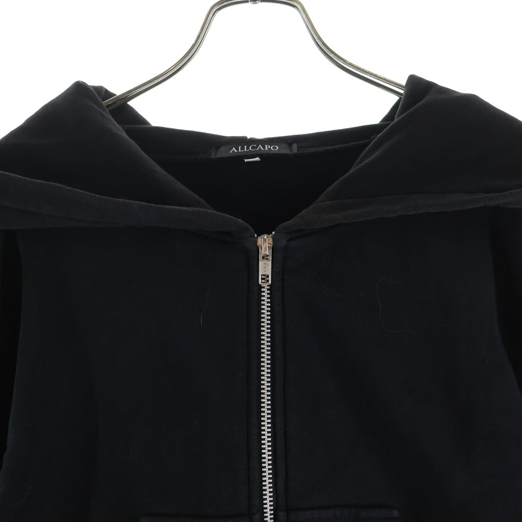 NO BRAND(ノーブランド) ALLCAPO オールカポ CROPPED BIG ZIPUP HOODIE クロップド ビッグ フーディ ジップアップパーカー ブラック