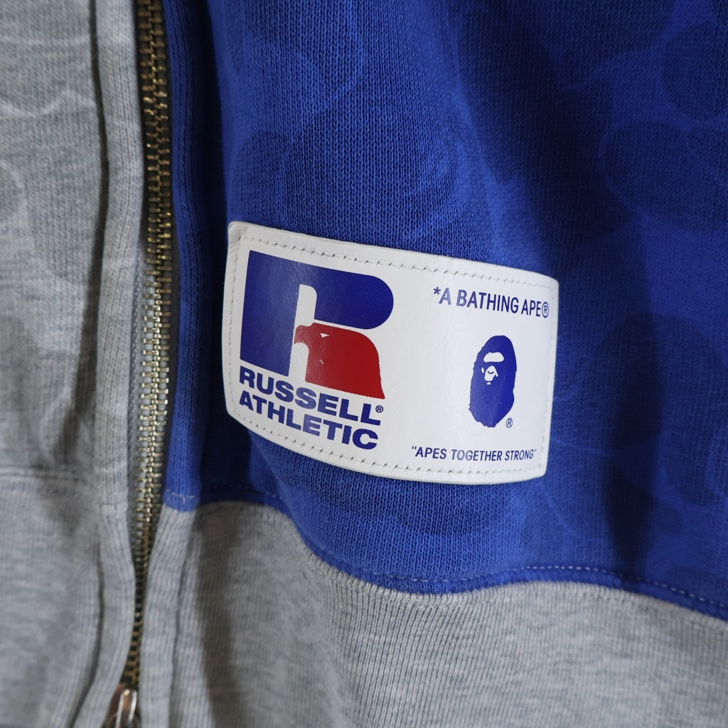 A BATHING APE(アベイシングエイプ) × RUSSEL ATHLETIC SHARK FULL ZIP HOODIE × ラッセル アスレチック ジップアップ シャーク フーディーパーカー グレー/レッド/ブルー 001ZPJ731906C