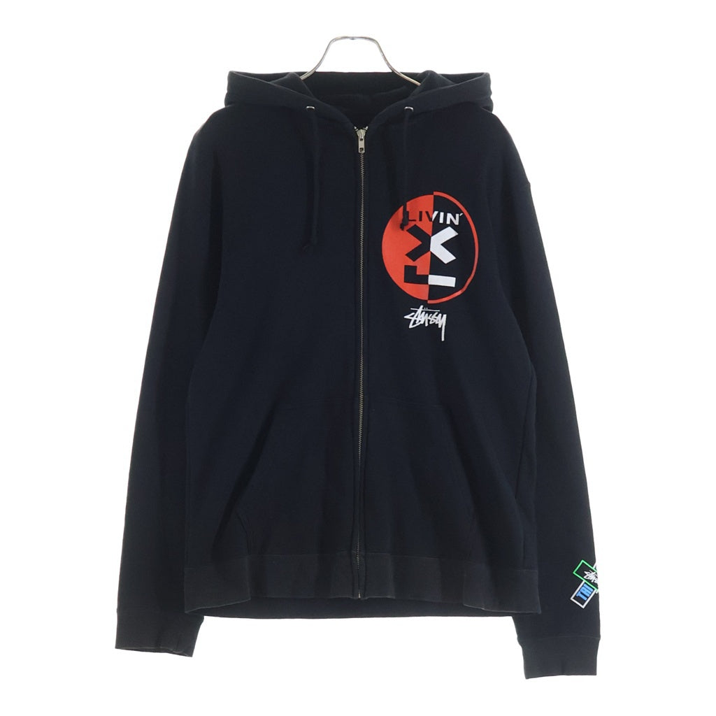 STUSSY(ステューシー) ZIP UP HOODIE バックロゴプリント ジップアップ フーディーパーカー ブラック