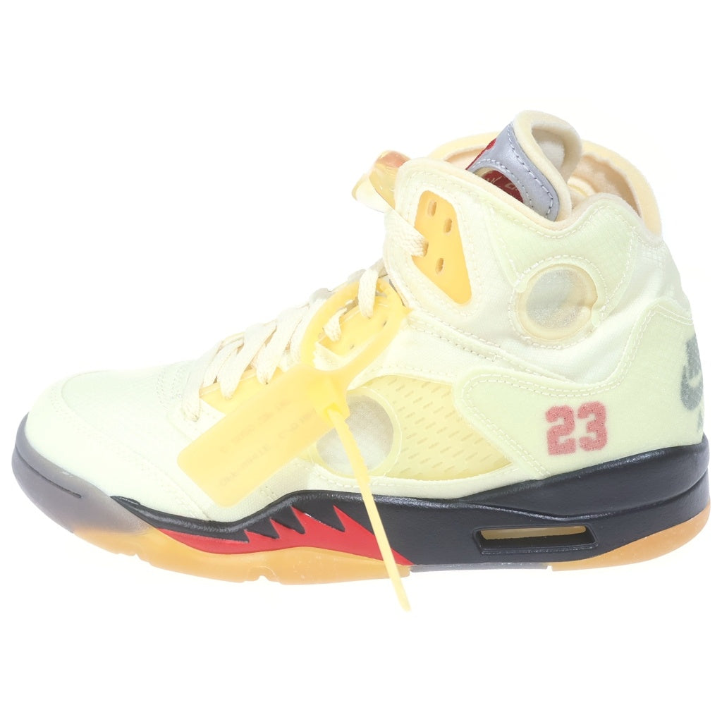 NIKE(ナイキ) ×OFF WHITE AIR JORDAN5 SAIL オフホワイト エアジョーダン5 セイル ハイカットスニーカー ホワイト/イエロー US7/25.0cm DH8565-100