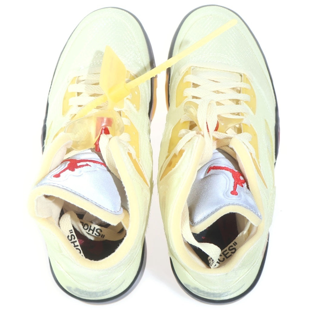 NIKE(ナイキ) ×OFF WHITE AIR JORDAN5 SAIL オフホワイト エアジョーダン5 セイル ハイカットスニーカー ホワイト/イエロー US7/25.0cm DH8565-100