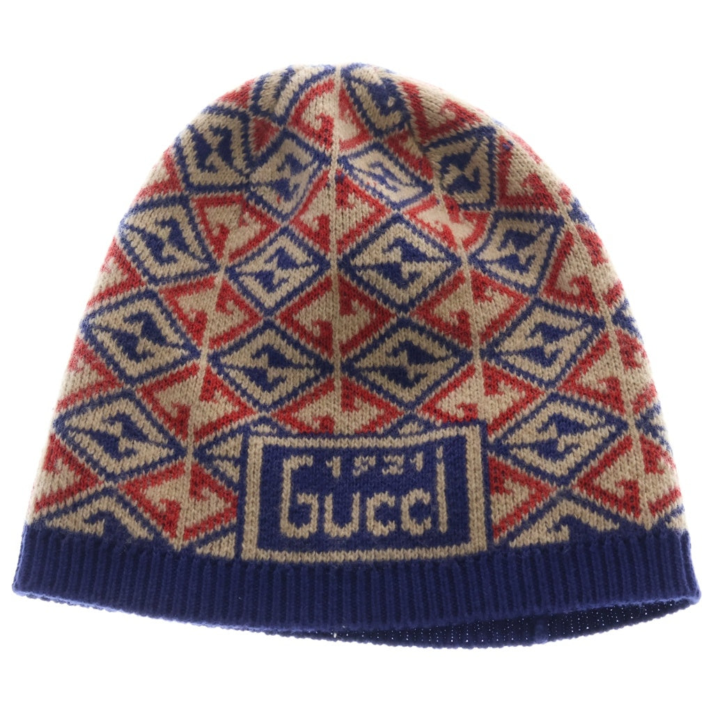 GUCCI(グッチ) GGロゴ 総柄 ニットキャップ ビーニー レッド/ブルー 685469 4KAAA