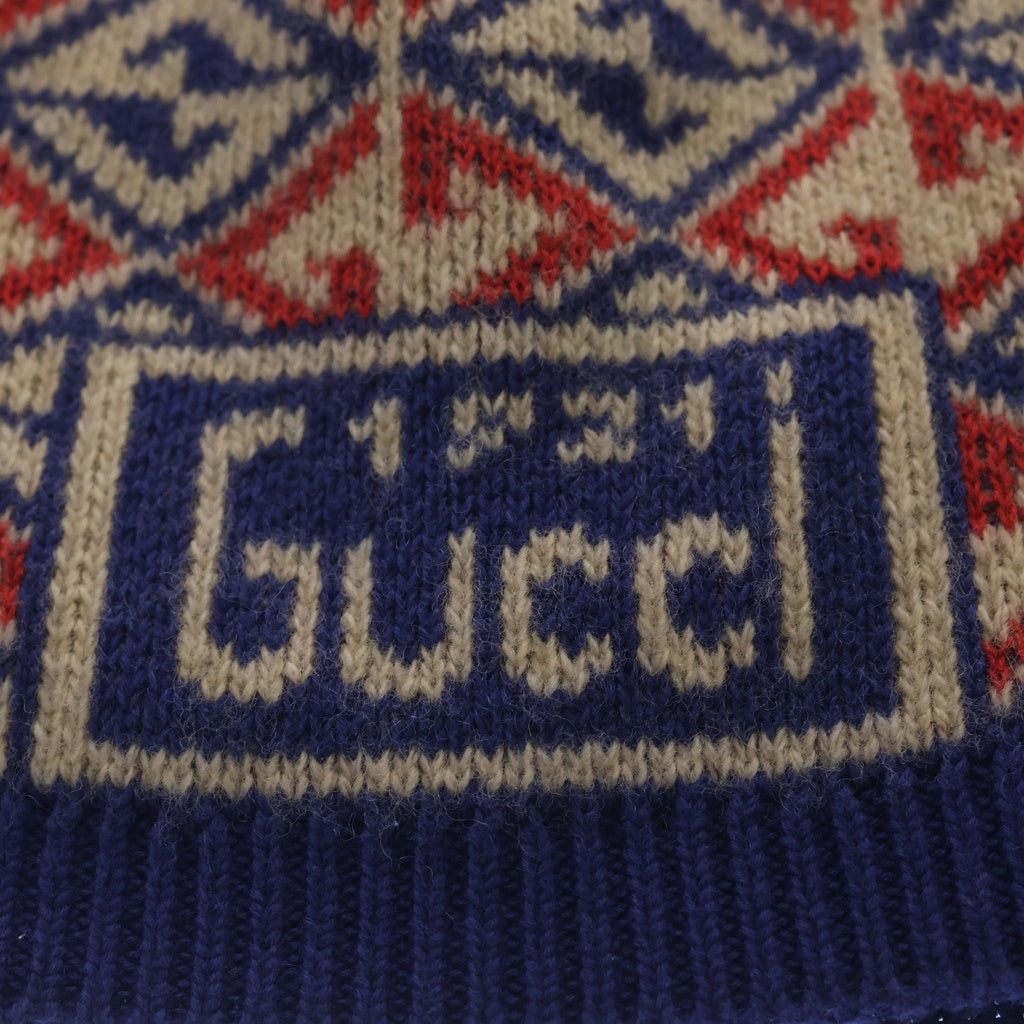 GUCCI(グッチ) GGロゴ 総柄 ニットキャップ ビーニー レッド/ブルー 685469 4KAAA
