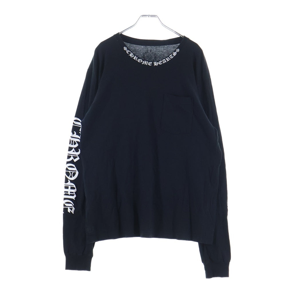CHROME HEARTS(クロムハーツ) Neck Logo FUCK YOU L/S Tee ネックロゴ クルーネック長袖Tシャツカットソー ロングスリーブ ロンT ブラック