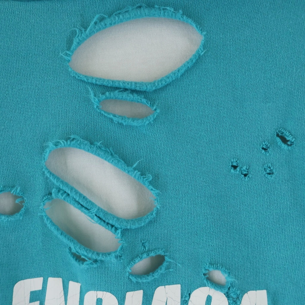 BALENCIAGA(バレンシアガ) 21SS Caps Destroyed Hoodie デストロイ加工 フロントロゴ プルオーバースウェットパーカー フーディ ブルー 659403 TKVB6