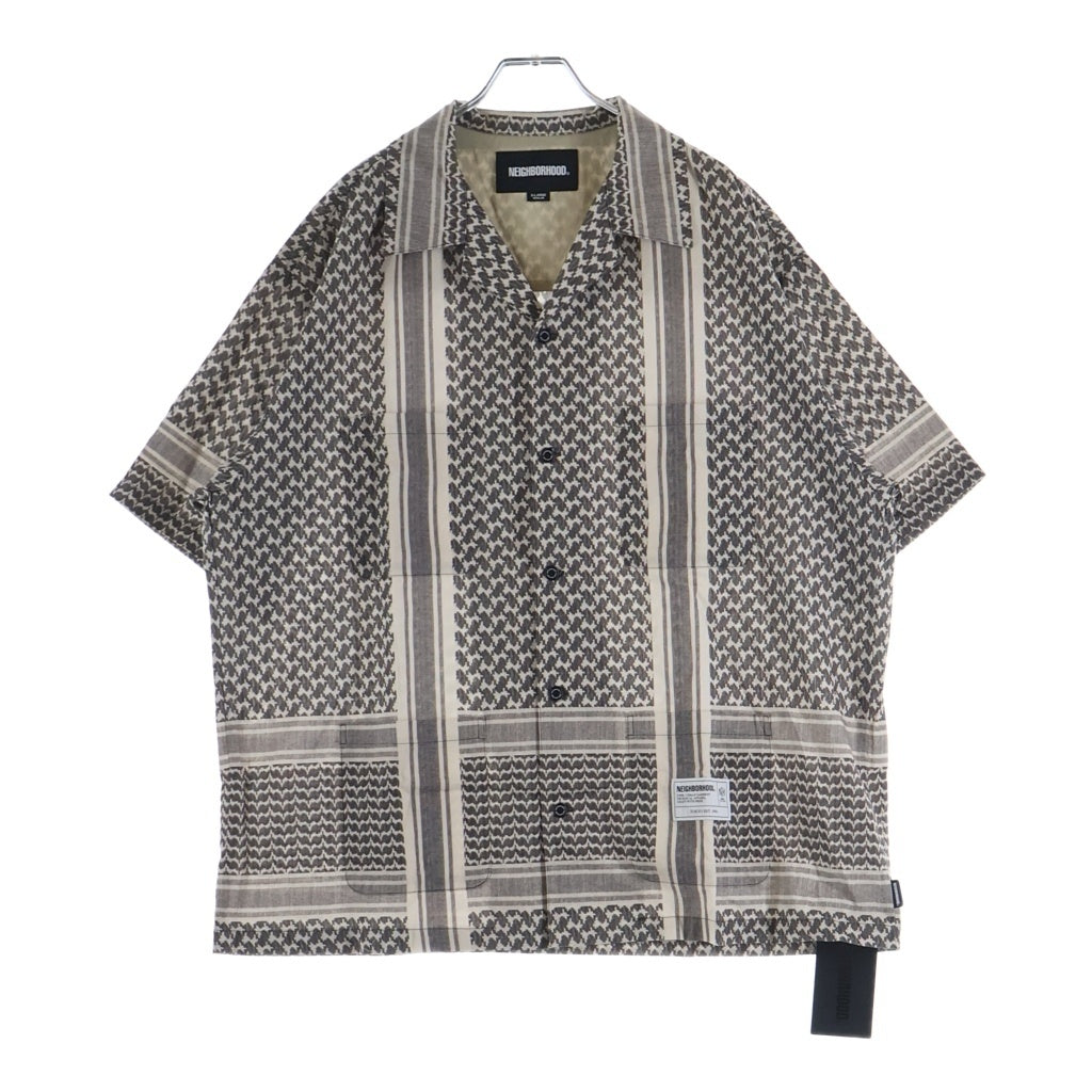 NEIGHBORHOOD(ネイバーフッド) 26SS SHEMAGH PATTERN SHIRT シェマグ柄 パターンド オープンカラー半袖シャツ ブラウン/グレー 261TSNH-SHM12