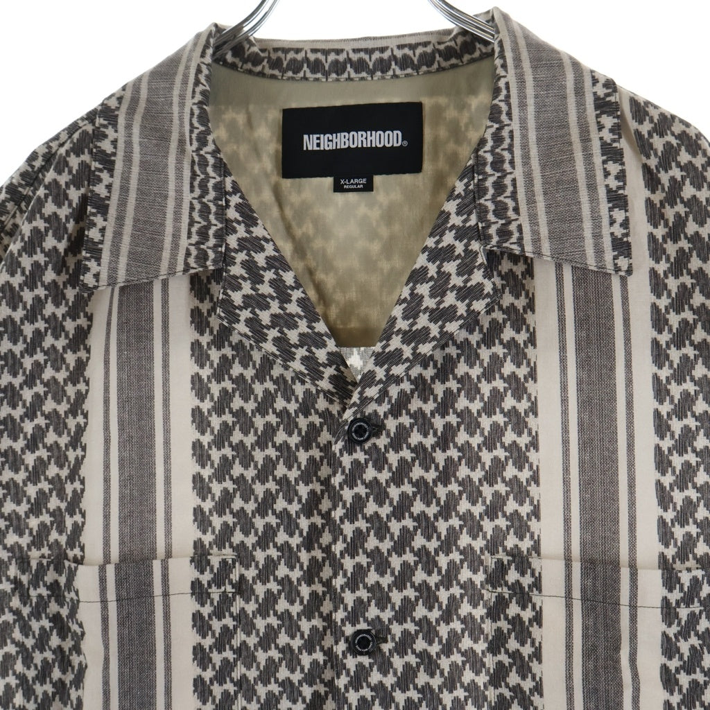 NEIGHBORHOOD(ネイバーフッド) 26SS SHEMAGH PATTERN SHIRT シェマグ柄 パターンド オープンカラー半袖シャツ ブラウン/グレー 261TSNH-SHM12