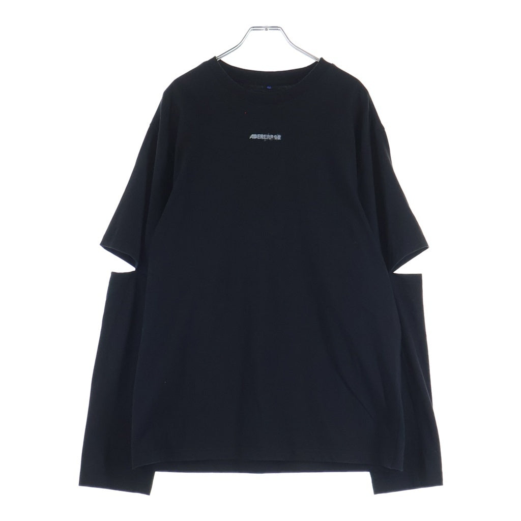 ADER ERROR(アーダーエラー) Obe Long Sleeve バックペイントロゴ エルボーオープン クルーネック 長袖Tシャツ カットソー ブラック BLASSLT01BK1