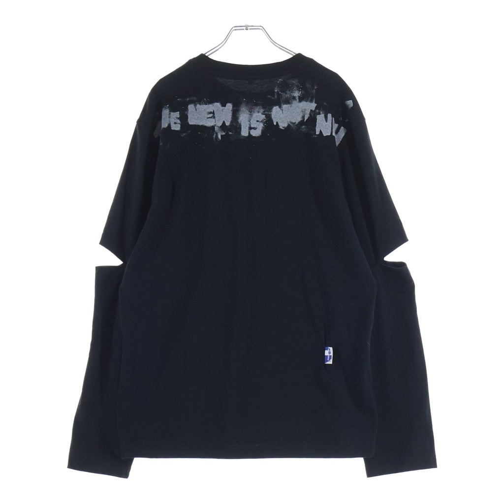 ADER ERROR(アーダーエラー) Obe Long Sleeve バックペイントロゴ エルボーオープン クルーネック 長袖Tシャツ カットソー ブラック BLASSLT01BK1