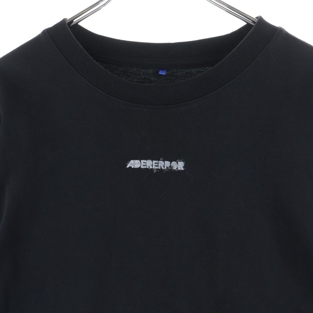 ADER ERROR(アーダーエラー) Obe Long Sleeve バックペイントロゴ エルボーオープン クルーネック 長袖Tシャツ カットソー ブラック BLASSLT01BK1