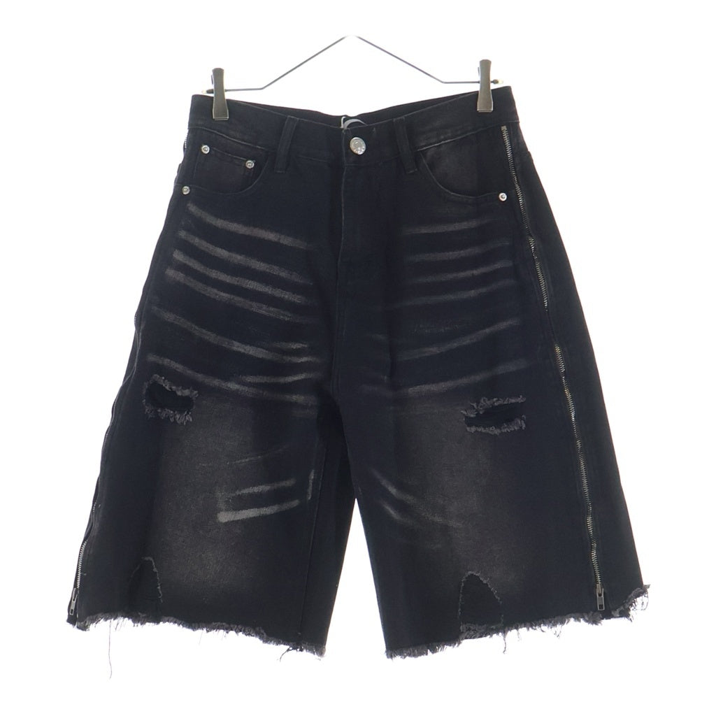 NO BRAND(ノーブランド) COZY.WRLD(コジー ワールドワイド) CZ 1.0 WAXED GREY JORTS サイドジップ ダメージ加工 ハーフパンツ ブラック