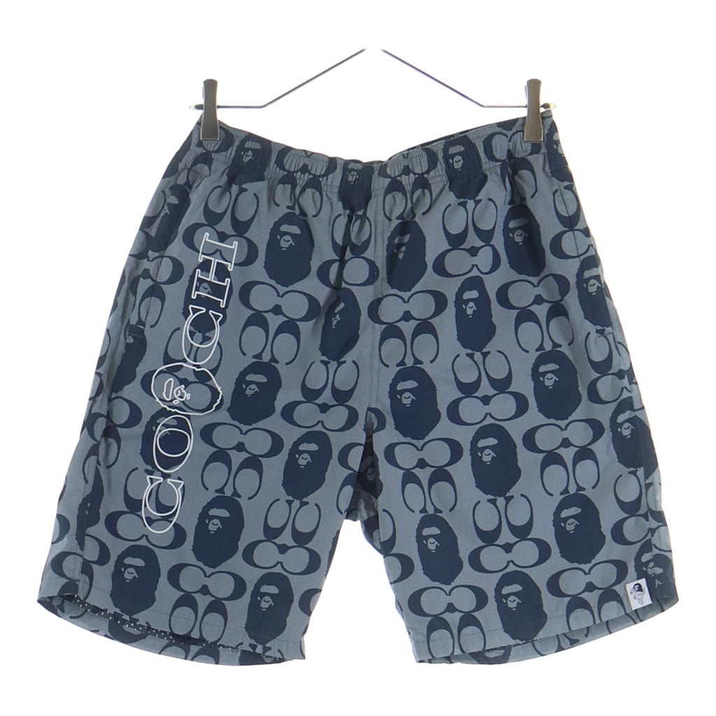 A BATHING APE(アベイシングエイプ) ×COACH コーチ シグネチャーロゴプリント ウエストリブ ハーフパンツ ショーツ ネイビー 001SPH731901C
