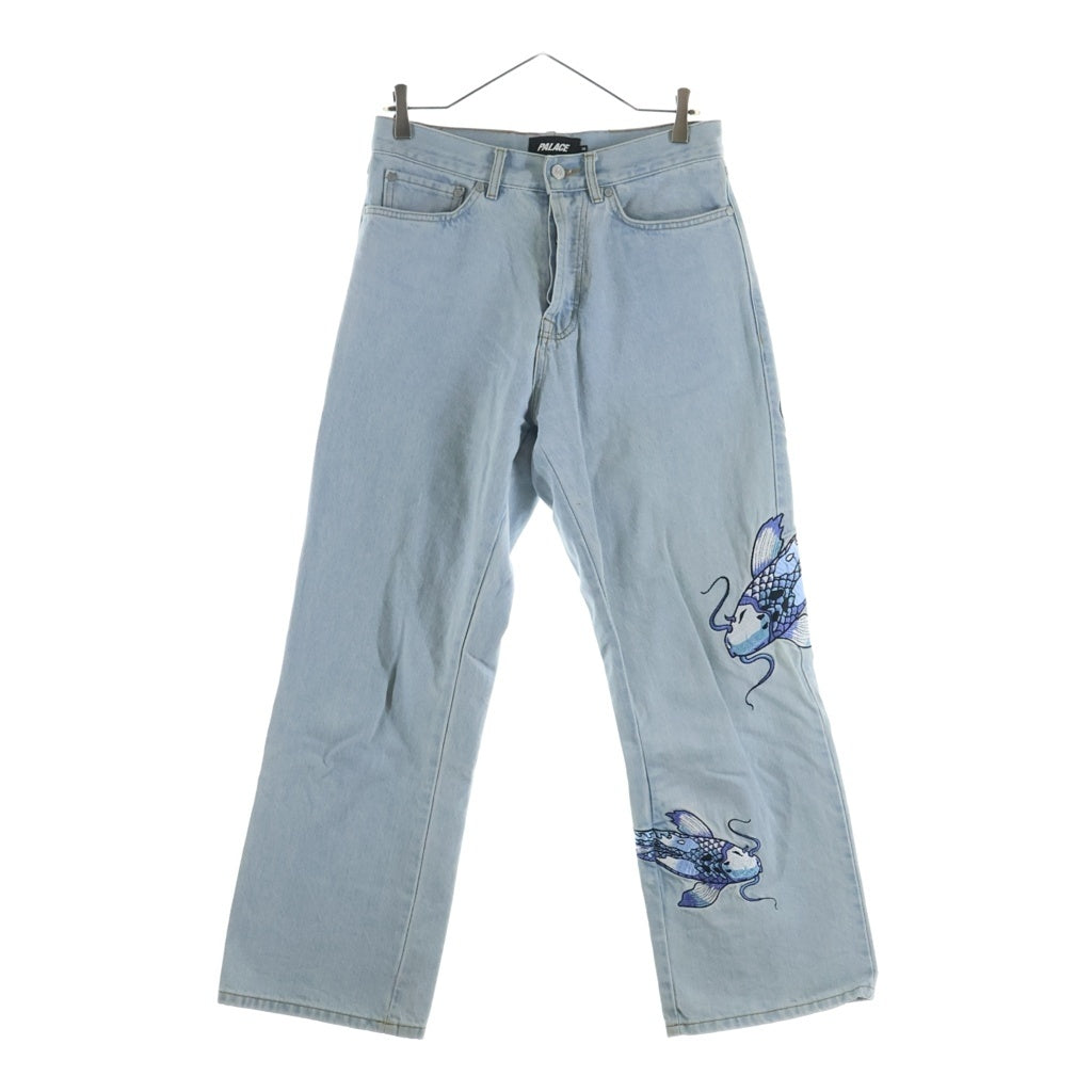 Palace Skateboards(パレススケートボーズ) CARP JEAN ストーンウォッシュ加工 刺繍デザイン デニムパンツ ライトブルー