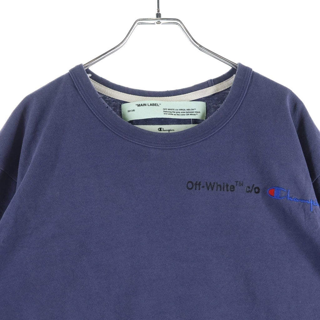 OFF-WHITE(オフホワイト) 18SS ×Champion T-Shirt チャンピオン ロゴ刺繍 半袖Tシャツ カットソー ネイビー OMAA029S18874050