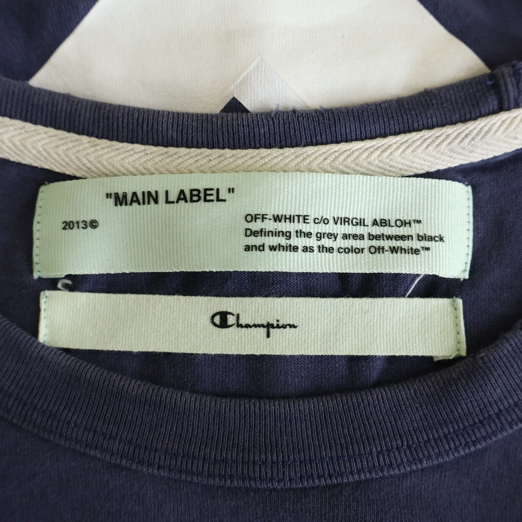 OFF-WHITE(オフホワイト) 18SS ×Champion T-Shirt チャンピオン ロゴ刺繍 半袖Tシャツ カットソー ネイビー OMAA029S18874050