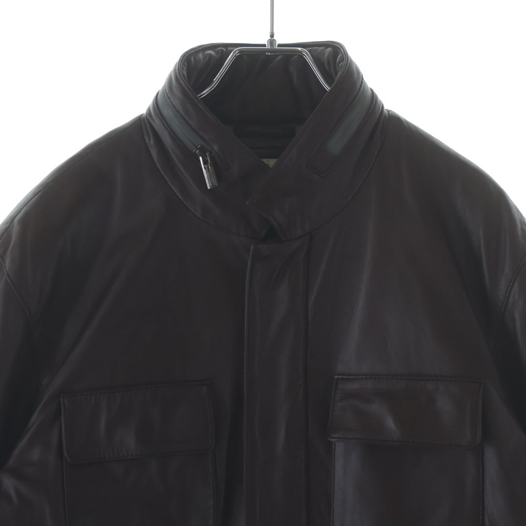 ARMANI COLLEZIONI(アルマーニ コレツィオーニ) Stand Collar Leather Jacket オーバーサイズ スタンドカラー レザージャケット ダークブラウン