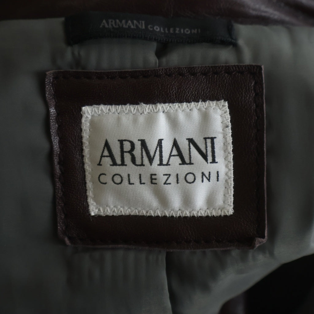 ARMANI COLLEZIONI(アルマーニ コレツィオーニ) Stand Collar Leather Jacket オーバーサイズ スタンドカラー レザージャケット ダークブラウン
