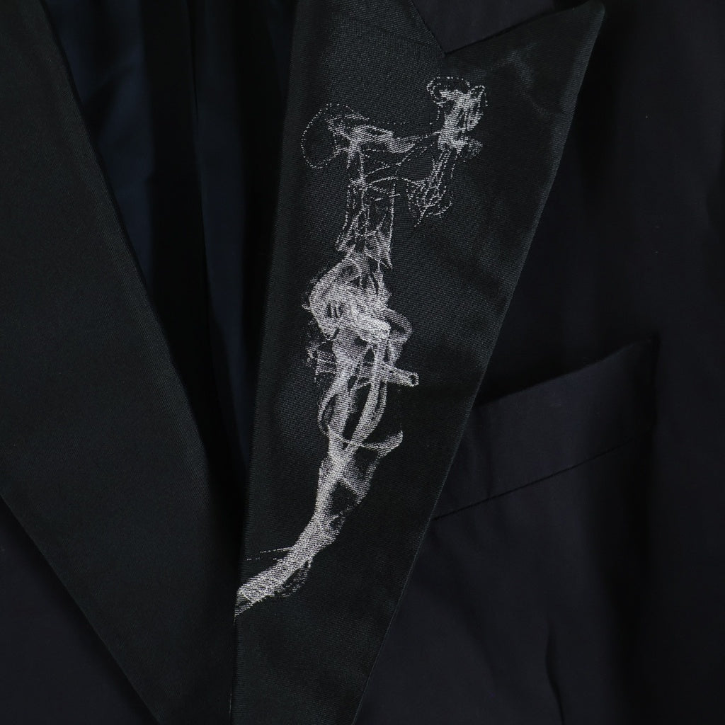 Alexander McQueen(アレキサンダーマックイーン) 08AW 本人期 ラペル刺繍 コットンシルク テーラードジャケット ブラック 217035 QT533