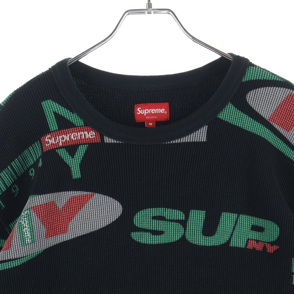 SUPREME(シュプリーム) 18AW NY Waffle Thermal L/S 総柄 ワッフル サーマル 長袖Tシャツ ブラック