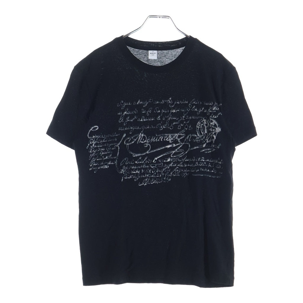 Berluti(ベルルッティ) フロントスクリット 刺繍 クルーネック 半袖Tシャツ カットソー ブラック R15JRS30JADB