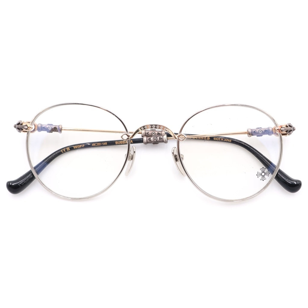 CHROME HEARTS(クロムハーツ) BUBBA-A クロステンプル メタルフレーム ラウンド眼鏡 アイウェア シルバー/ブラック -