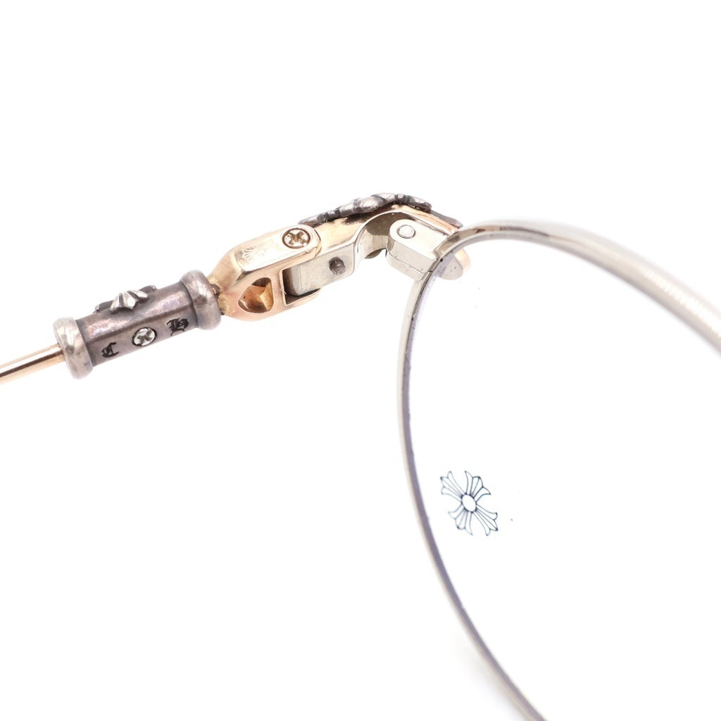 CHROME HEARTS(クロムハーツ) BUBBA-A クロステンプル メタルフレーム ラウンド眼鏡 アイウェア シルバー/ブラック -