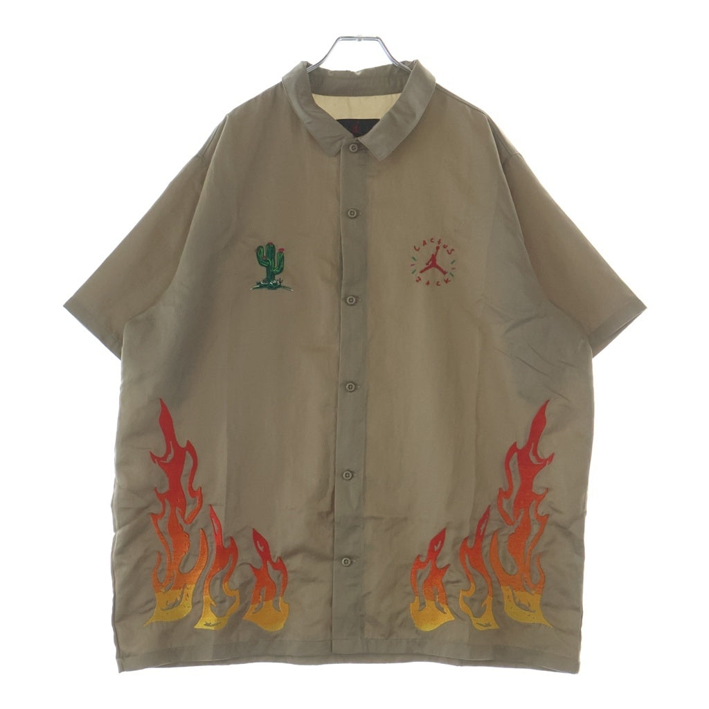 Cactus Jack(カクタスジャック) 21SS ×TRAVIS SCOTT AIR JORDAN トラヴィス エアジョーダン ファイヤーパターン ナイロン 半袖シャツ カーキ CW3128-247 CW3128-247