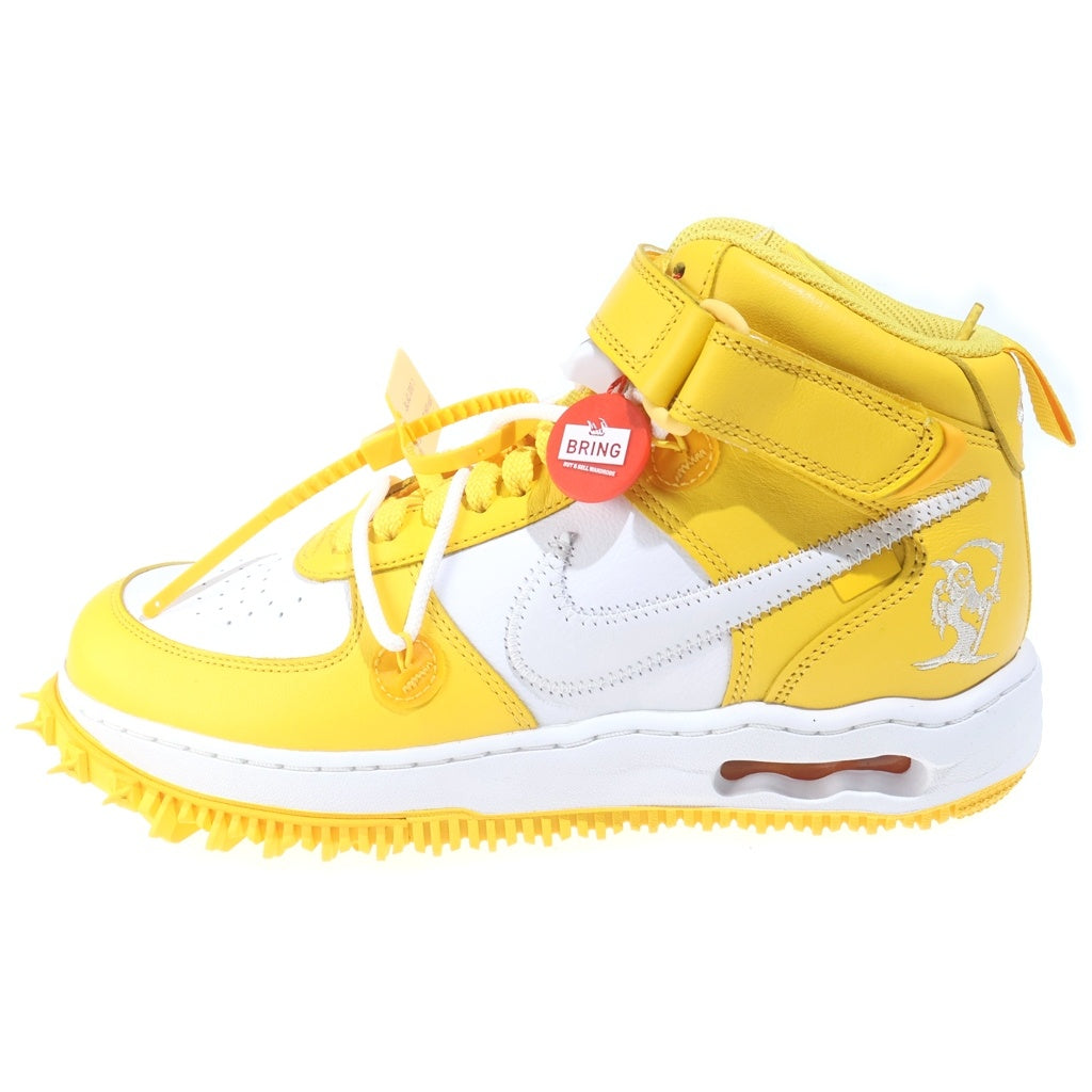 NIKE(ナイキ) ×OFF-WHITE AIR FORCE 1 MID SP LTHR オフホワイト エアフォース1 ミッドカットスニーカー ホワイト/イエロー US9.5/27.5cm DR0500-101