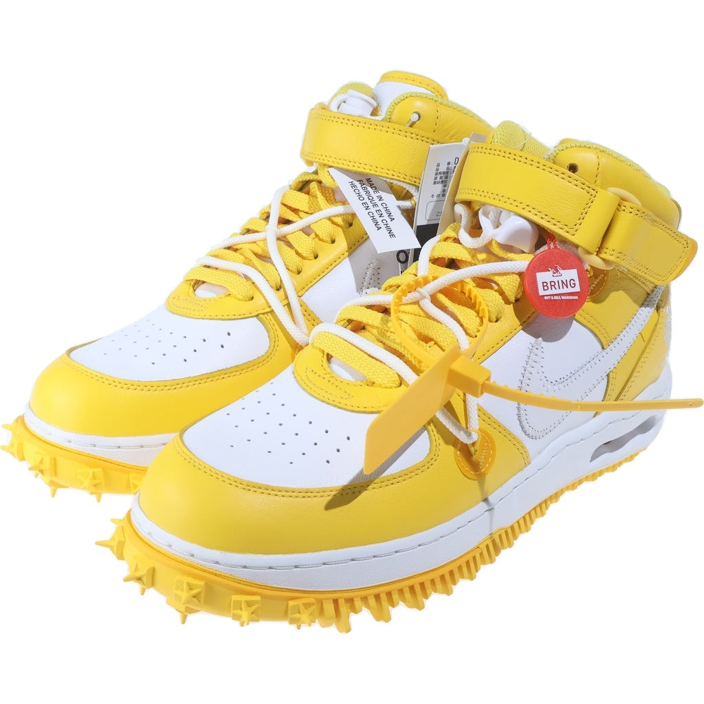 NIKE(ナイキ) ×OFF-WHITE AIR FORCE 1 MID SP LTHR オフホワイト エアフォース1 ミッドカットスニーカー ホワイト/イエロー US9.5/27.5cm DR0500-101