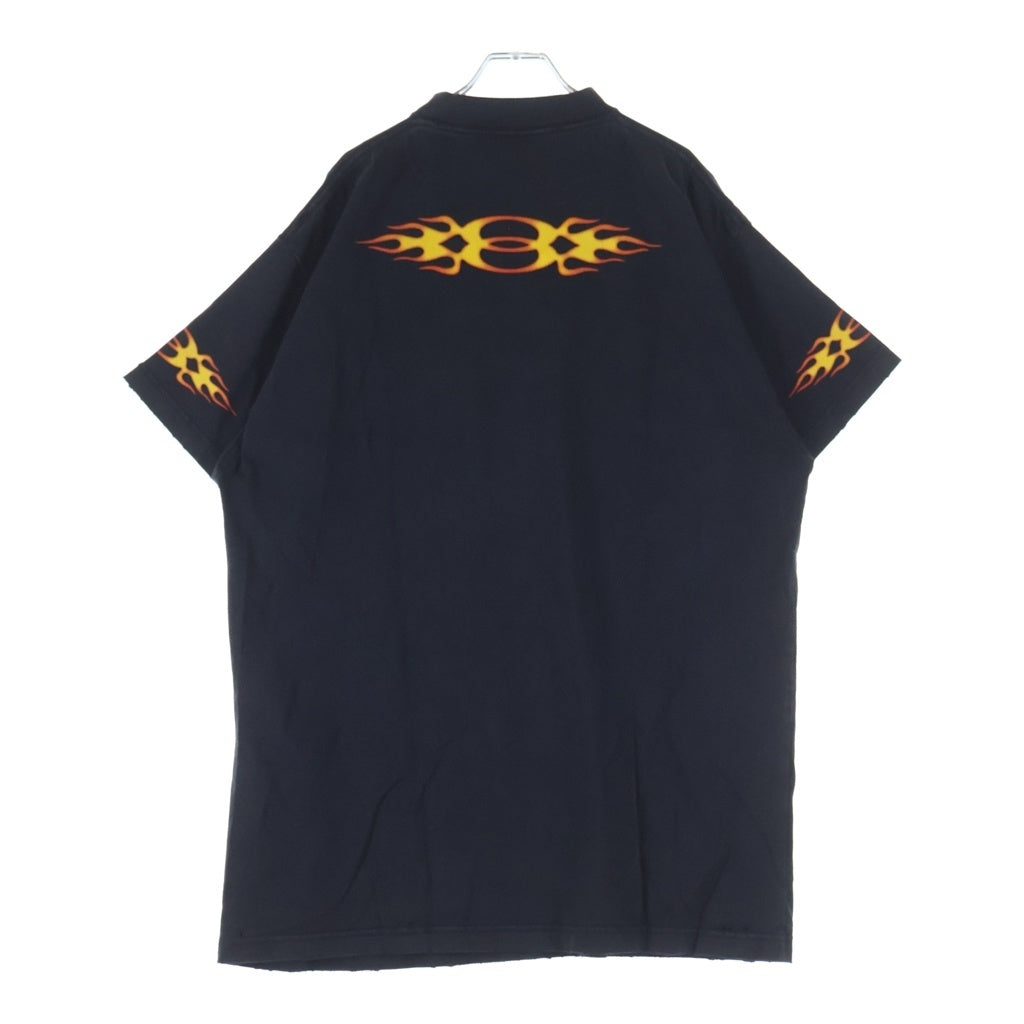 BALENCIAGA(バレンシアガ) 24SS ユーズド加工フレイムロゴオーバーサイズ半袖Tシャツ カットソー ブラック 787349 TQVW7