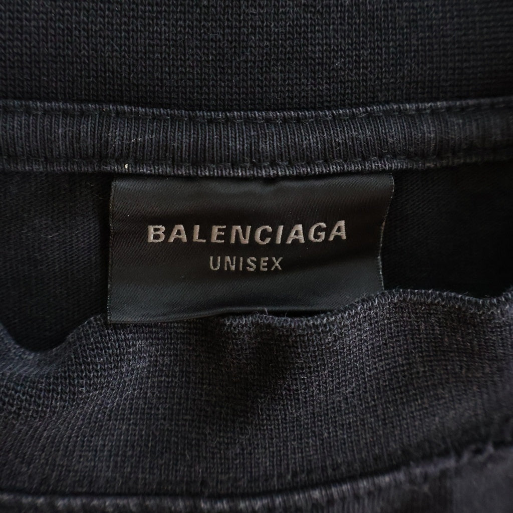 BALENCIAGA(バレンシアガ) 24SS ユーズド加工フレイムロゴオーバーサイズ半袖Tシャツ カットソー ブラック 787349 TQVW7