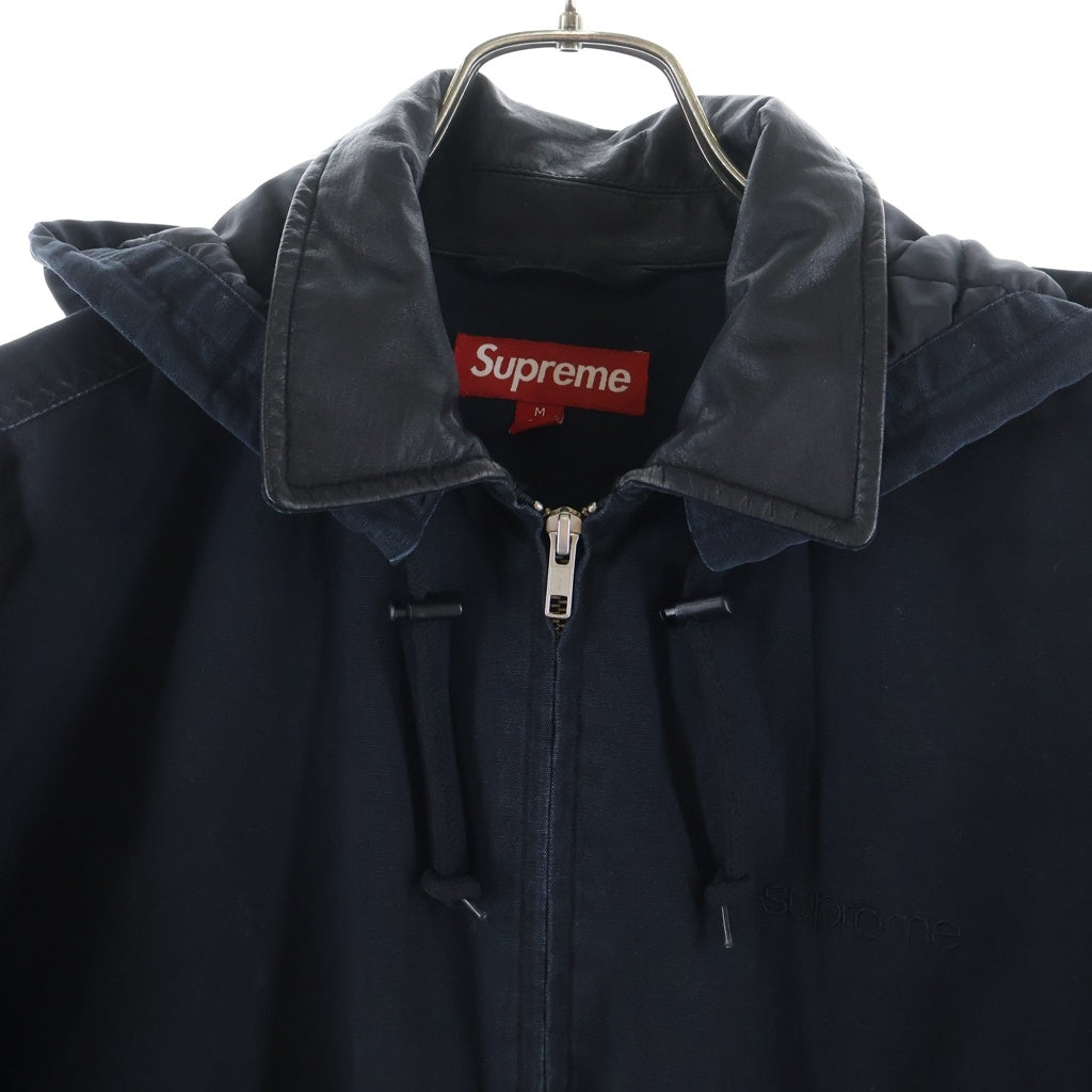 SUPREME(シュプリーム) 24AW Leather Collar Utility Jacket レザーカラー ロゴ刺繍 ユーティリティジャケット ブラック