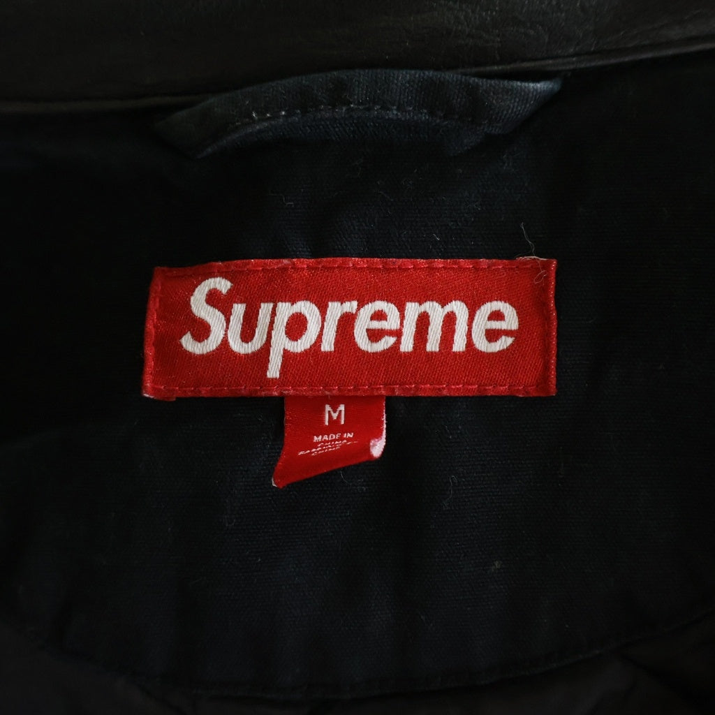 SUPREME(シュプリーム) 24AW Leather Collar Utility Jacket レザーカラー ロゴ刺繍 ユーティリティジャケット ブラック