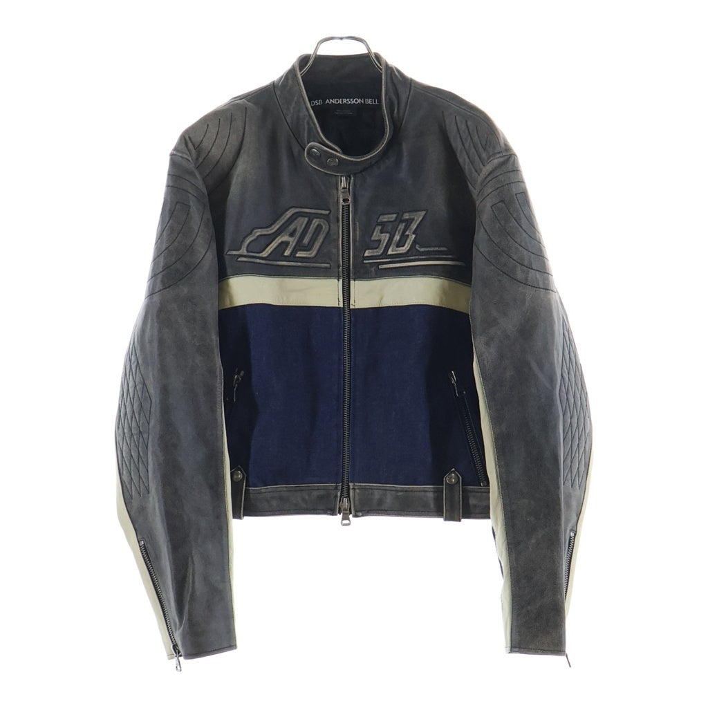 ADSB ANDERSSON BELL(アンダースンベル) 24 Racing Leather Jacket デニム切り替え レザー レーシングジャケット グレー/インディゴ awa591m