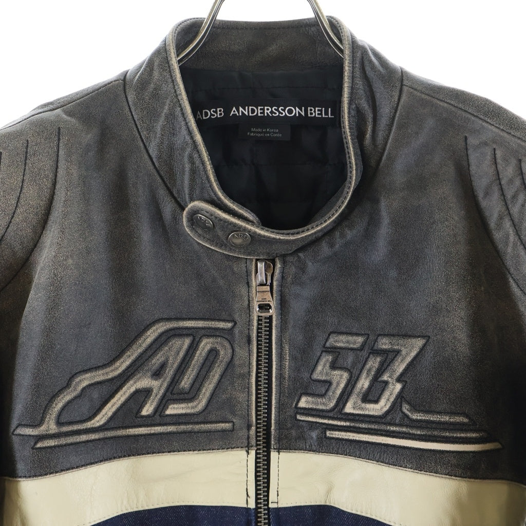 ADSB ANDERSSON BELL(アンダースンベル) 24 Racing Leather Jacket デニム切り替え レザー レーシングジャケット グレー/インディゴ awa591m