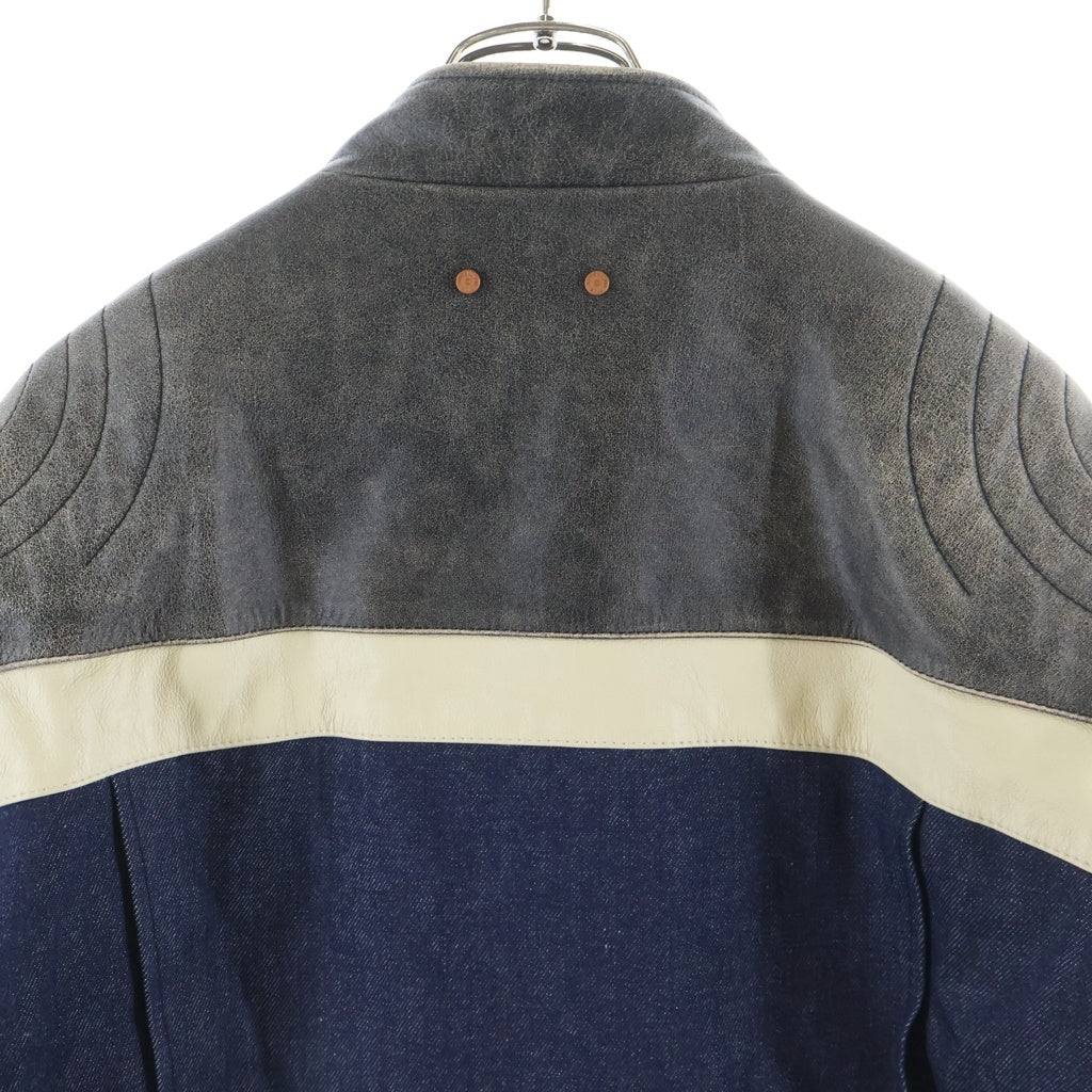 ADSB ANDERSSON BELL(アンダースンベル) 24 Racing Leather Jacket デニム切り替え レザー レーシングジャケット グレー/インディゴ awa591m